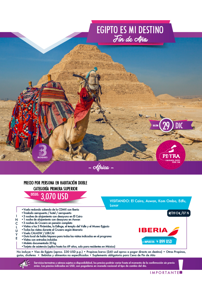Egipto es mi destino · Fin de Año, operado por Pe-Tra